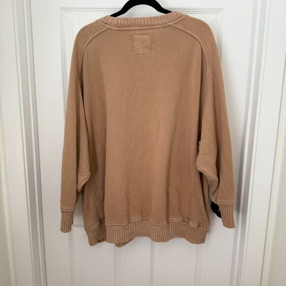 Women Aerie Down To Earth Cotton Crew Sweatshirt Oversized Camel Tan Extra Large - Picture 2 of 7